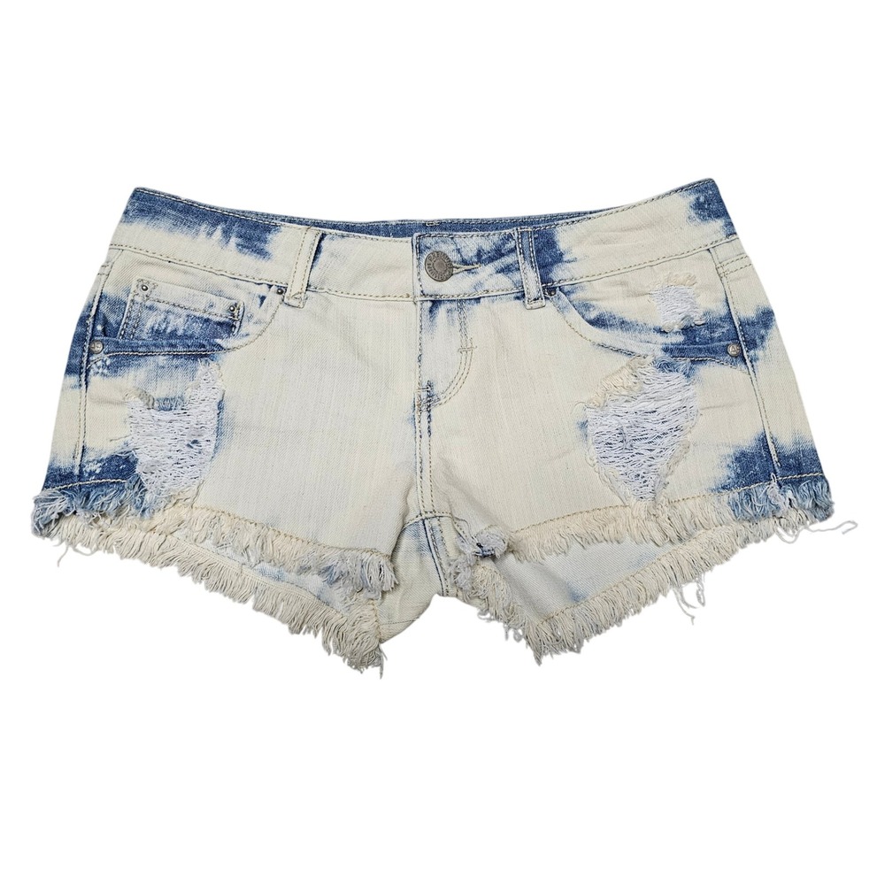 Almost Famous Premium Acid Wash Distressed Denim Shorts Size 7 Low Rise